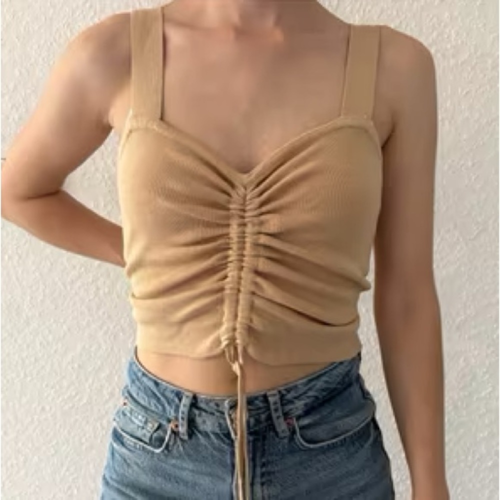 H&M Ruched Tie Front knit Crop Tank Top Womens XS